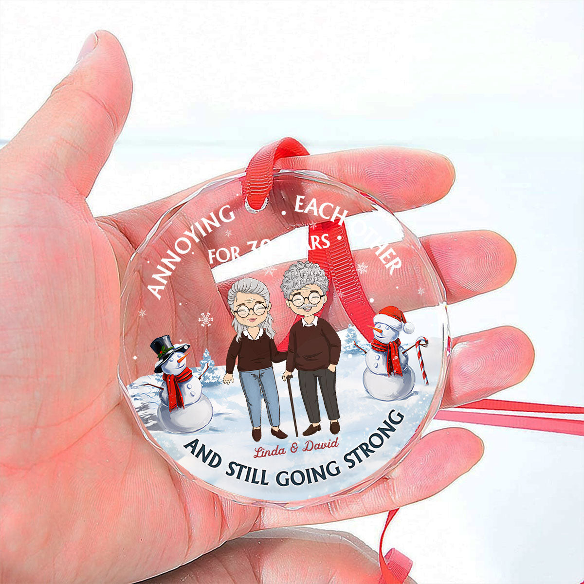 Old Couple Annoying Each Other - Personalized Custom Glass Ornament