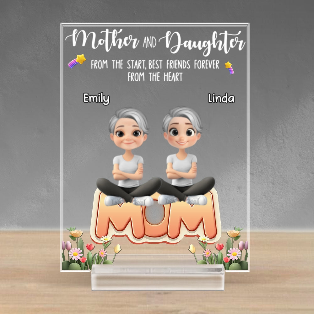 Mother And Daughters - Personalized Custom Acrylic Plaque With Base