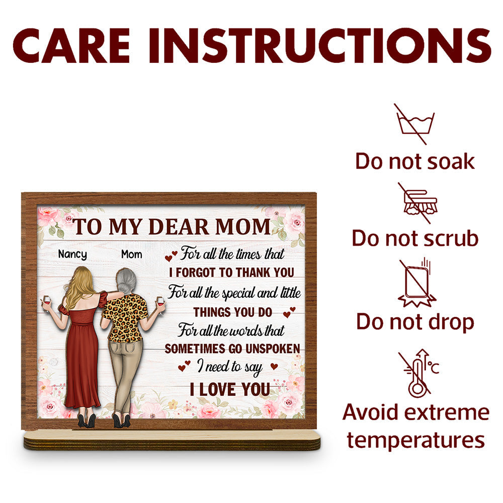 I Love You Mom - Personalized Custom 2-Layer Wood Plaque With Flat Base