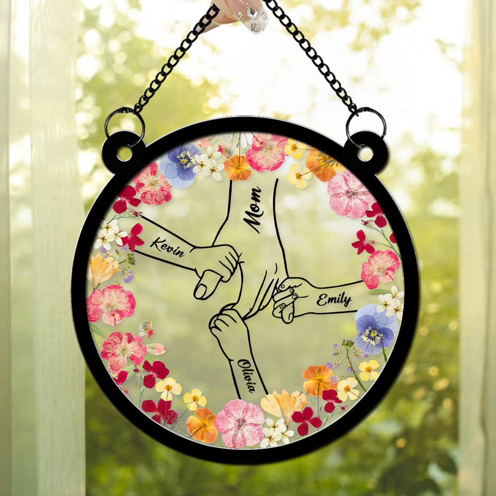 Mom Hold Our Hand And Our Heart - Personalized Custom Suncatcher