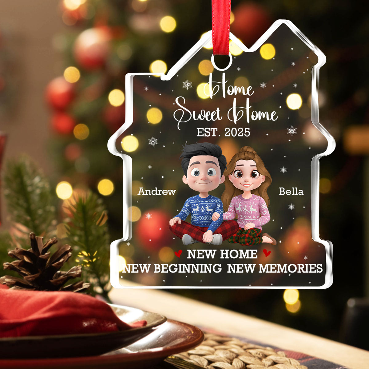Home Sweet - Personalized Custom House Shaped Glass Ornament