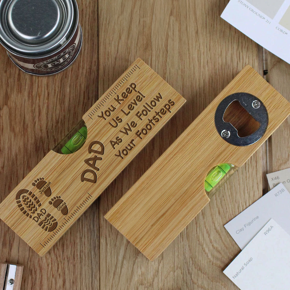 Dad You Keep Me Level - Personalized Custom Engraved Wooden Spirit Level Bottle Opener
