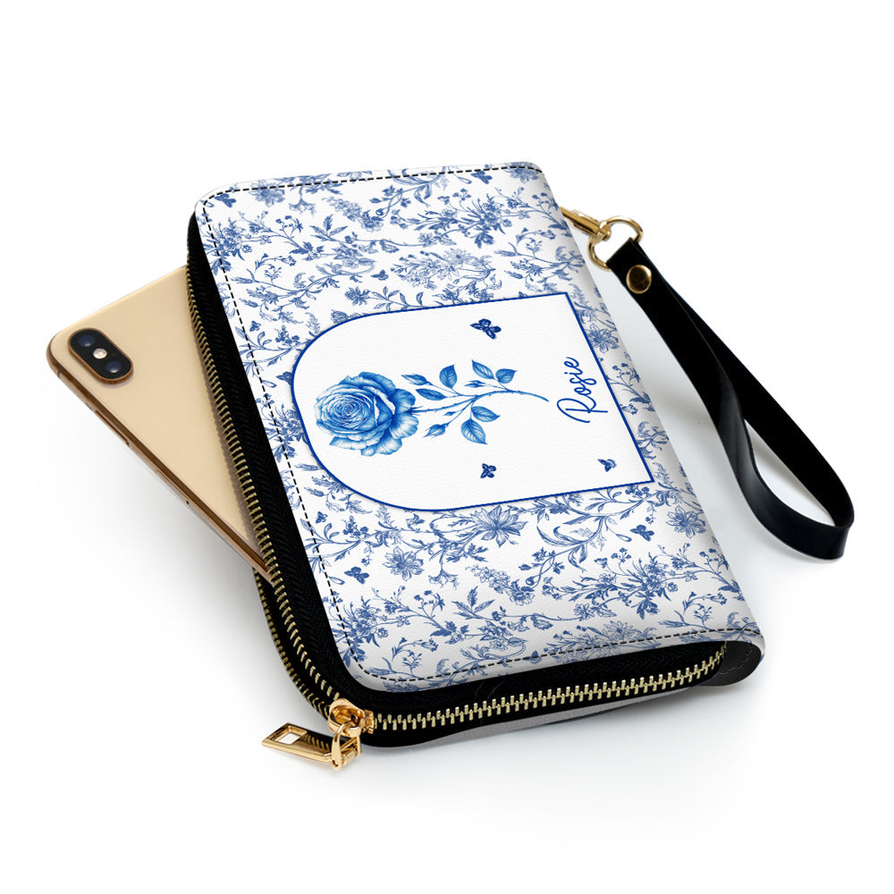 Blooming In Blue - Personalized Custom Leather Wallet