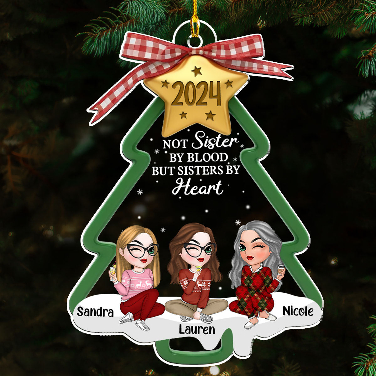 Not Sisters By Blood But By Heart - Personalized Custom Acrylic Ornament