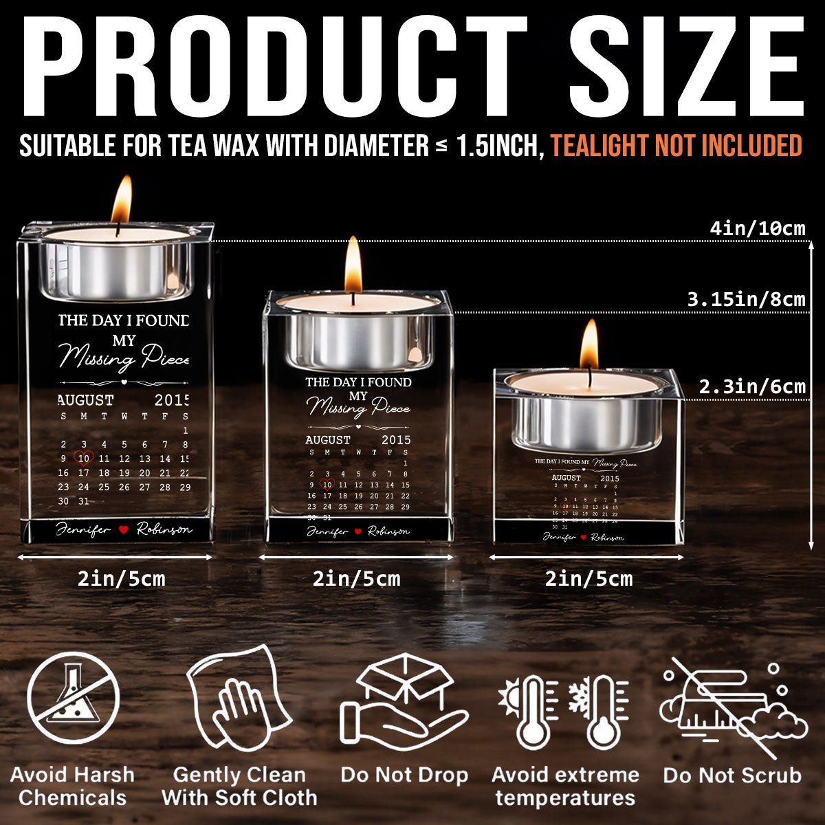 Missing Piece - Personalized Custom Crystal Candle Holder