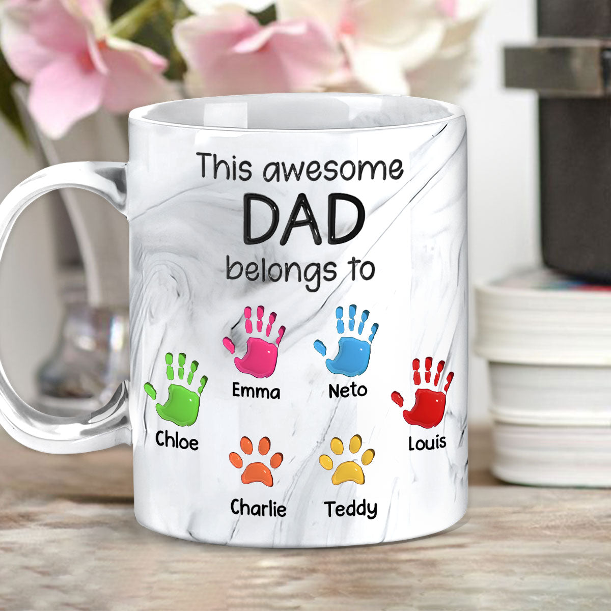 This Awesome Dad Grandpa Belongs To - Personalized Custom Grey Marble Mug