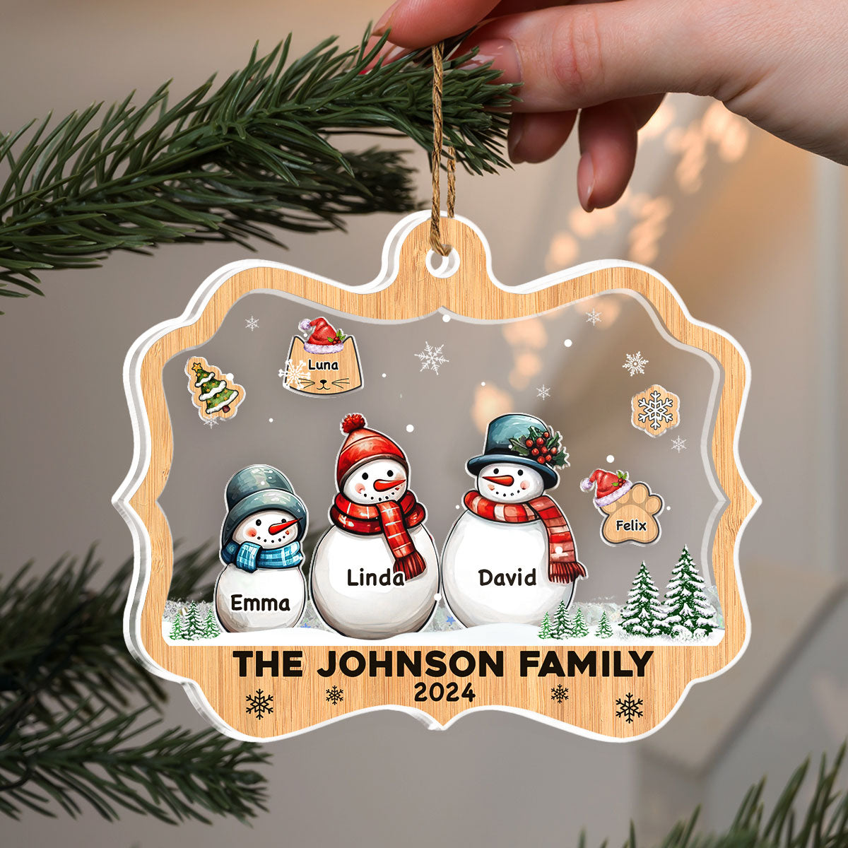 Snowman Family - Personalized Custom Acrylic Shaker Ornament