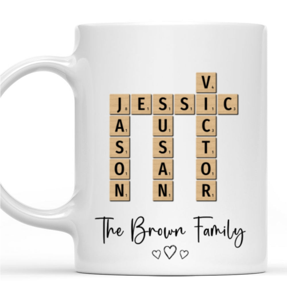 Family Crossword Puzzle Art - Personalized Custom Coffee Mug