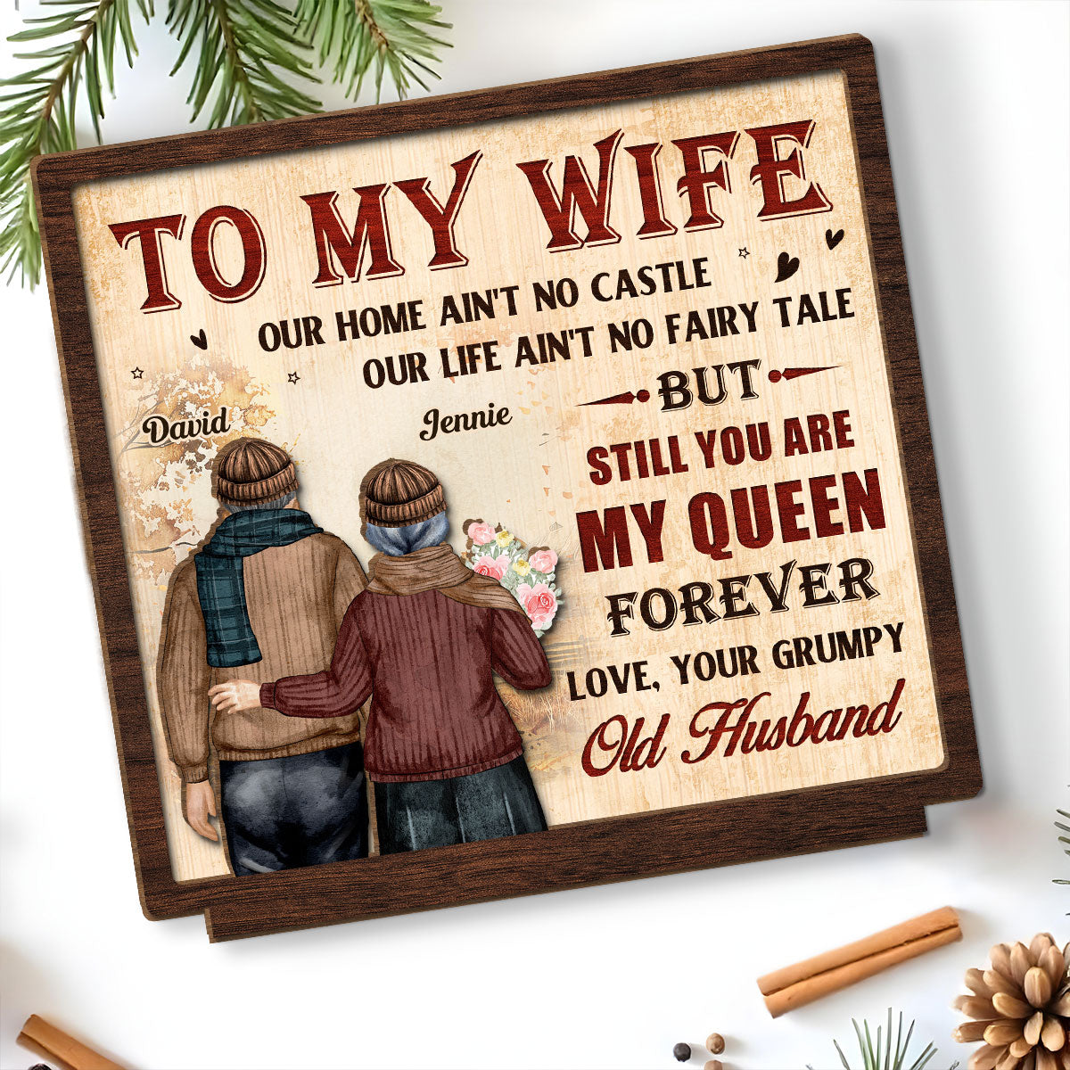 To My Queen - Personalized Custom 2-Layer Wood Plaque With Flat Base