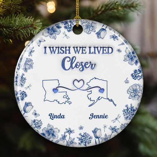 I Wish Blue Toile Style - Personalized Custom 3D Inflated Effect Ceramic Ornament