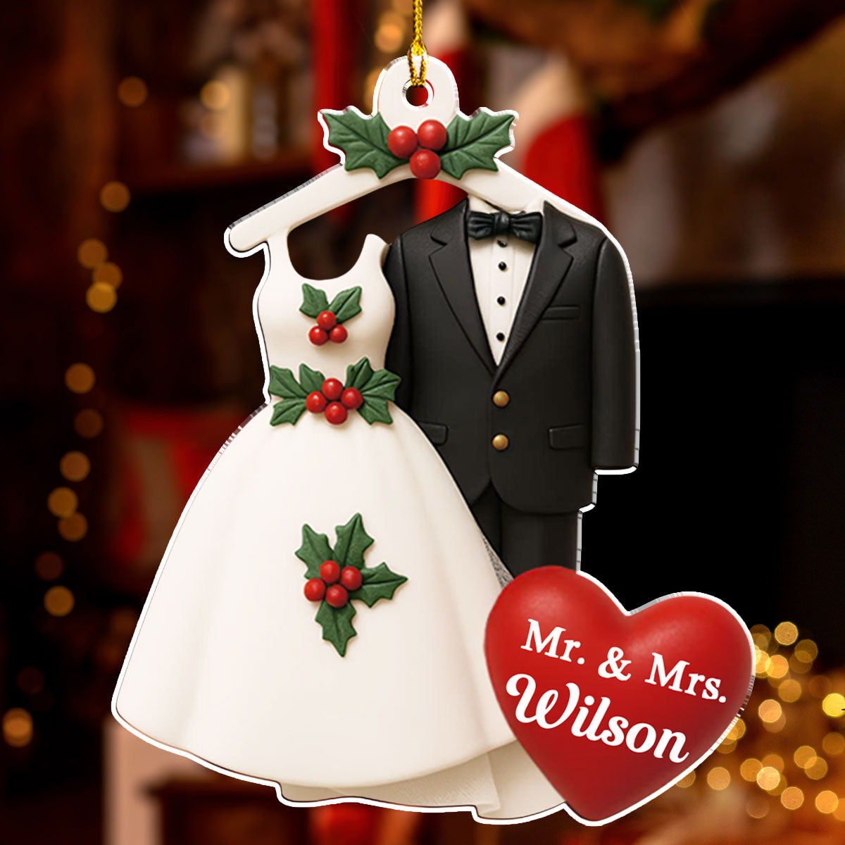 Happily Married - Personalized Custom 3D Effect Acrylic Ornament