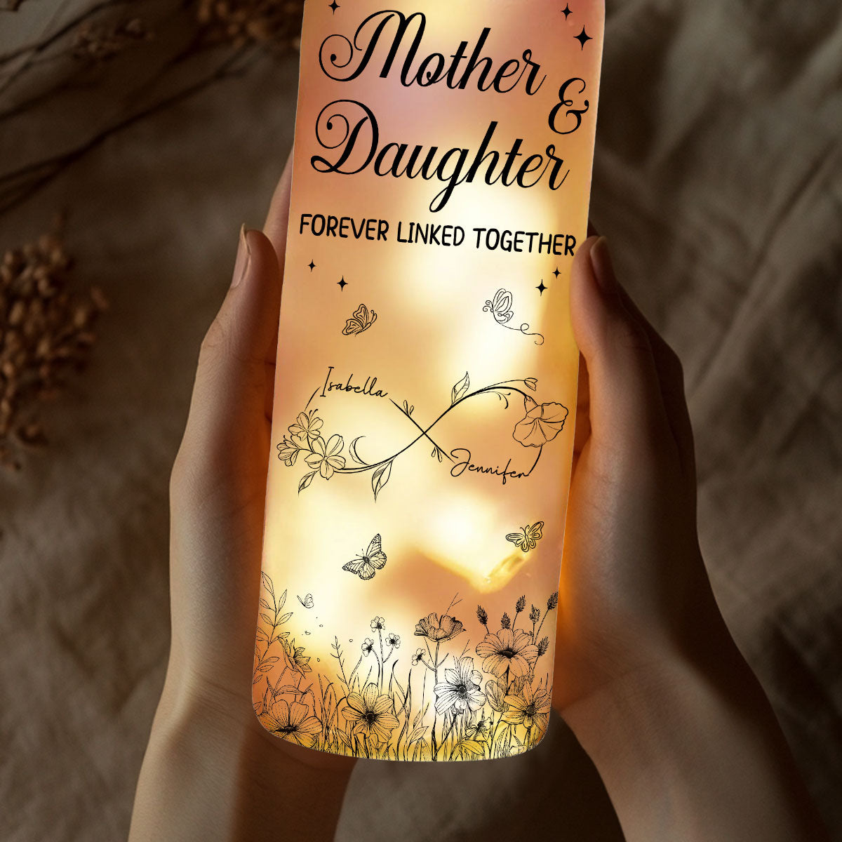 Mother And Daughter Forever Linked Together - Personalized Custom Bottle Lamp