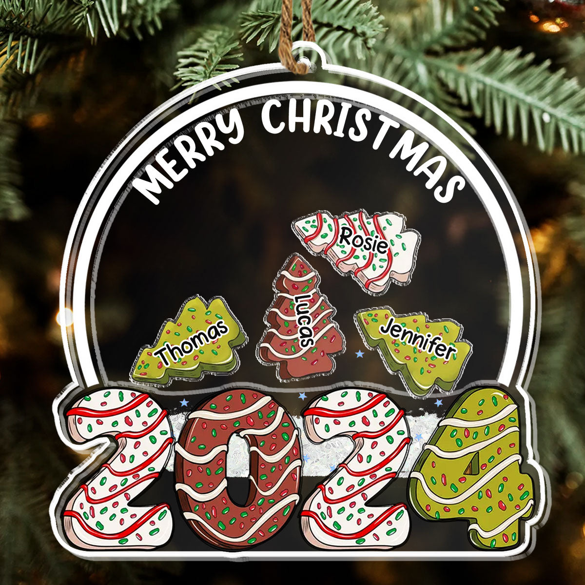 Tree Cake Family - Personalized Custom Acrylic Shaker Ornament