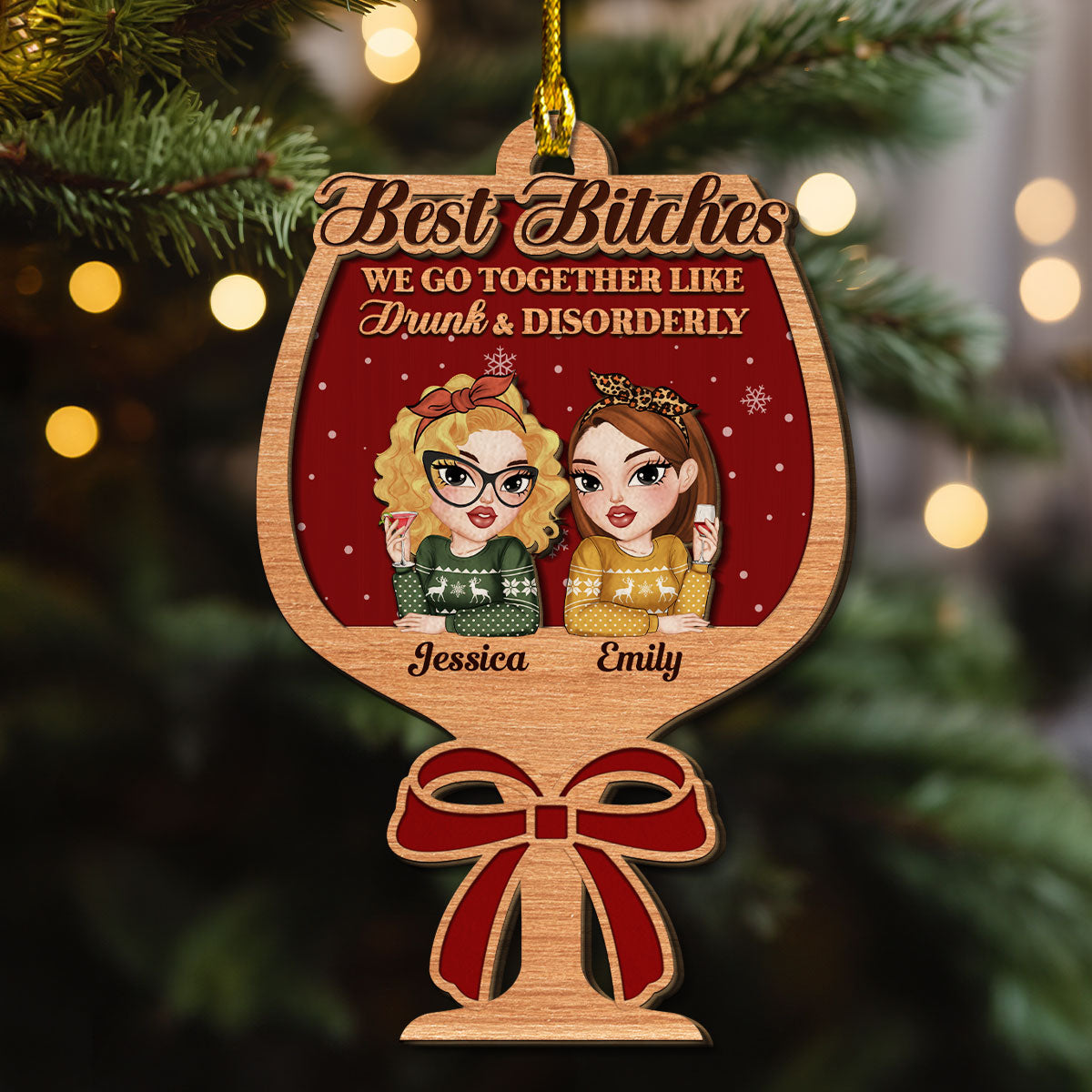 Partners In Wine - Personalized Custom 2-Layered Wood Ornament