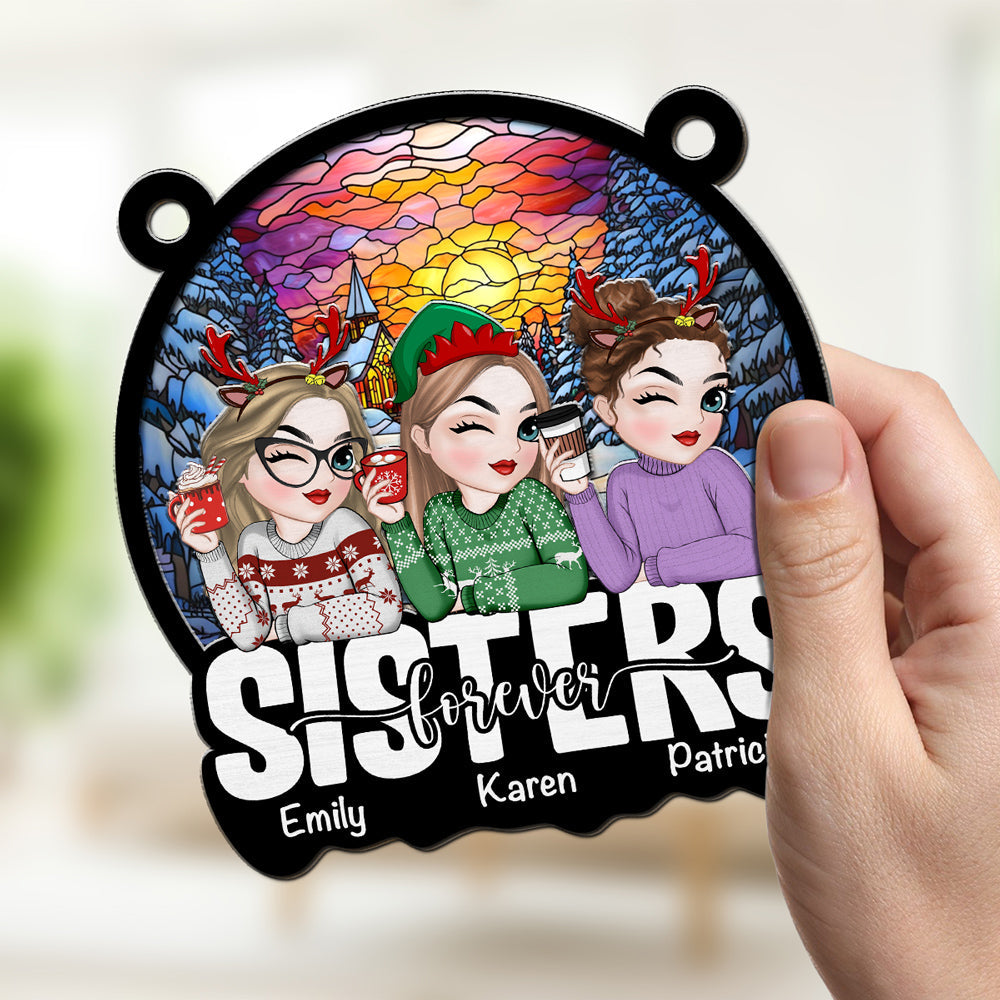 Besties Sitting Christmas 2024 - Personalized Custom Suncatcher