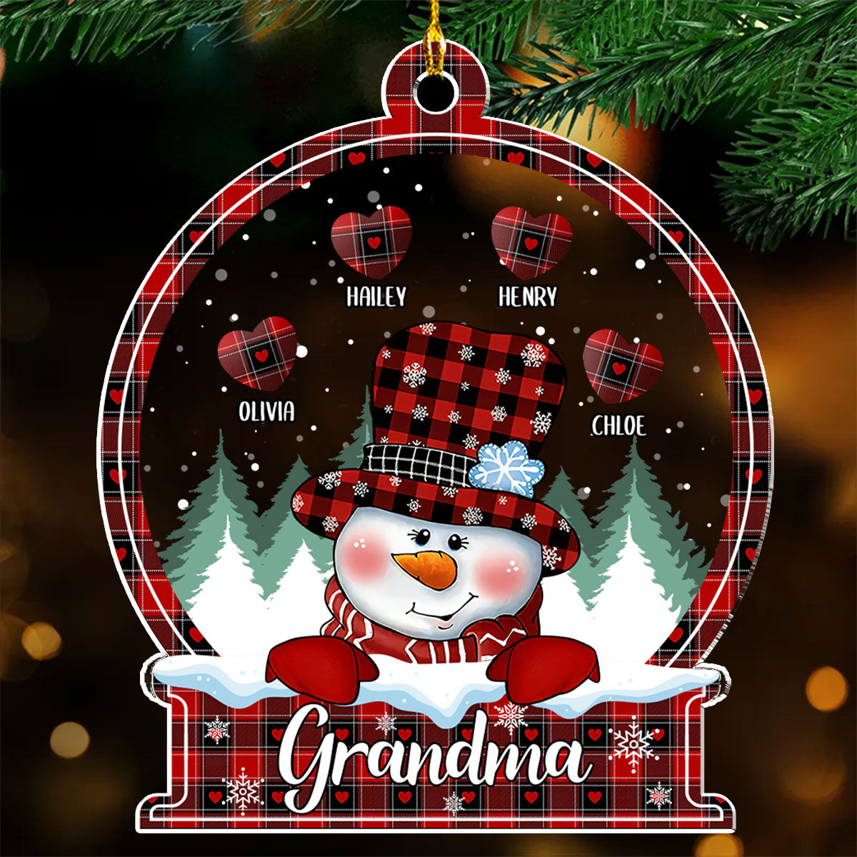Snowman Grandma Sweet Heart - Personalized Custom Acrylic Ornament