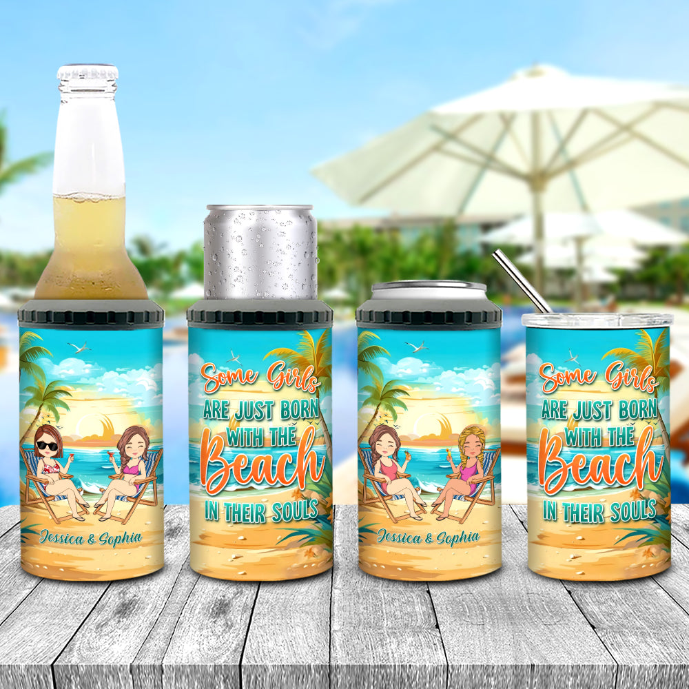 Some Girl Are Just Born With The Beach In Their Souls - Personalized Custom Can Cooler Tumbler