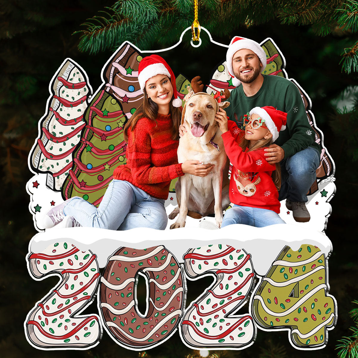 Custom Photo Family Christmas Tree Cake - Personalized Custom Acrylic Ornament