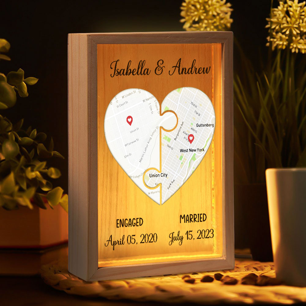 Custom Locations Heart Puzzle Map - Personalized Frame Light Box