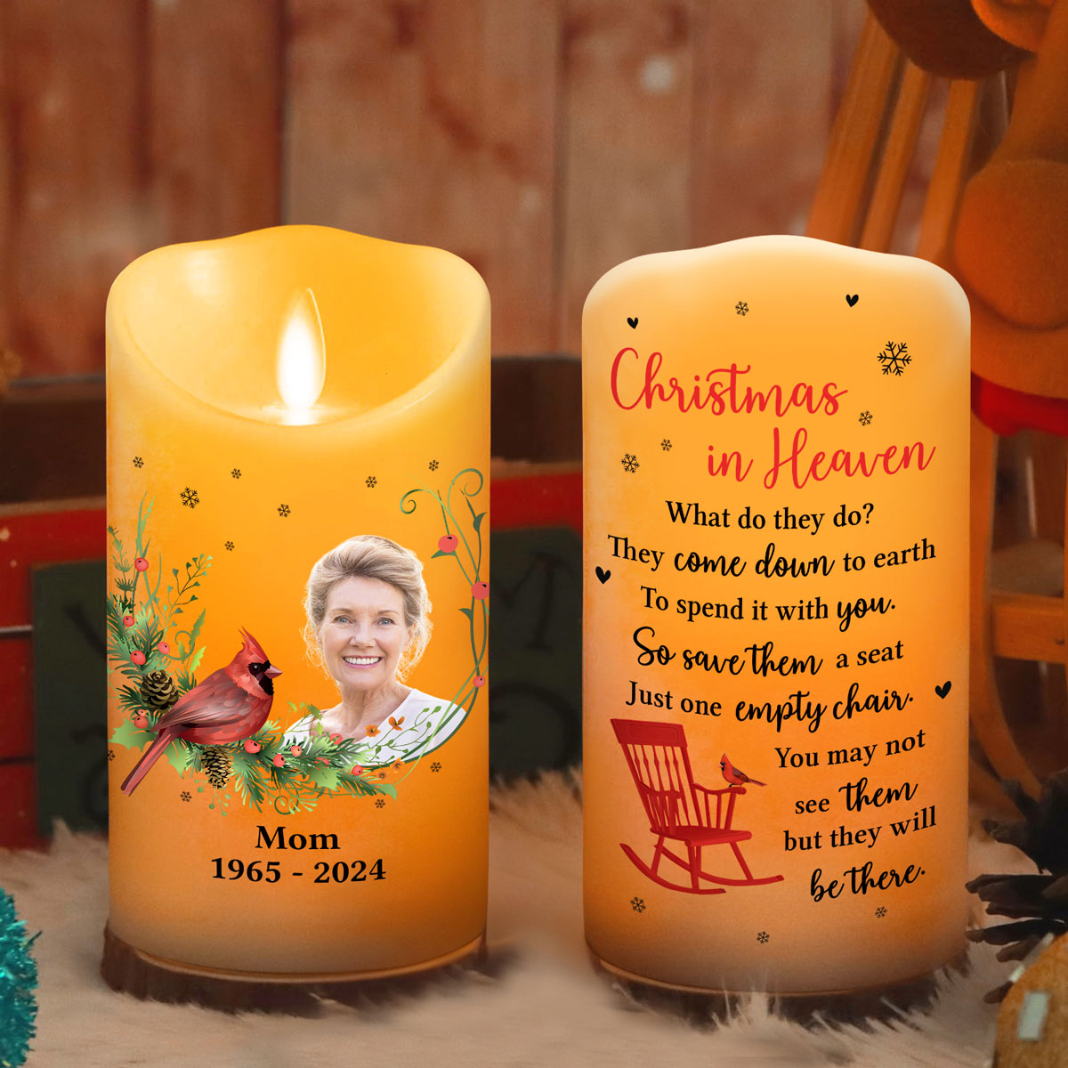 Christmas In Heaven Empty Chair - Personalized Custom LED Candle