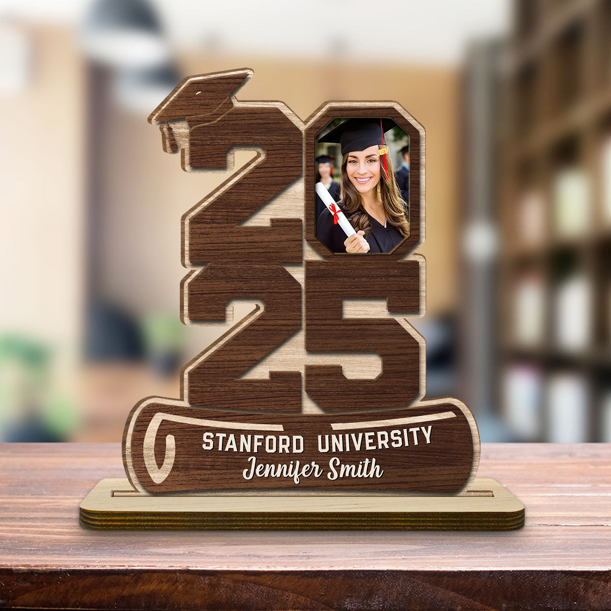 Happy Graduation - Personalized Custom 2-Layer Wood Plaque With Flat Base