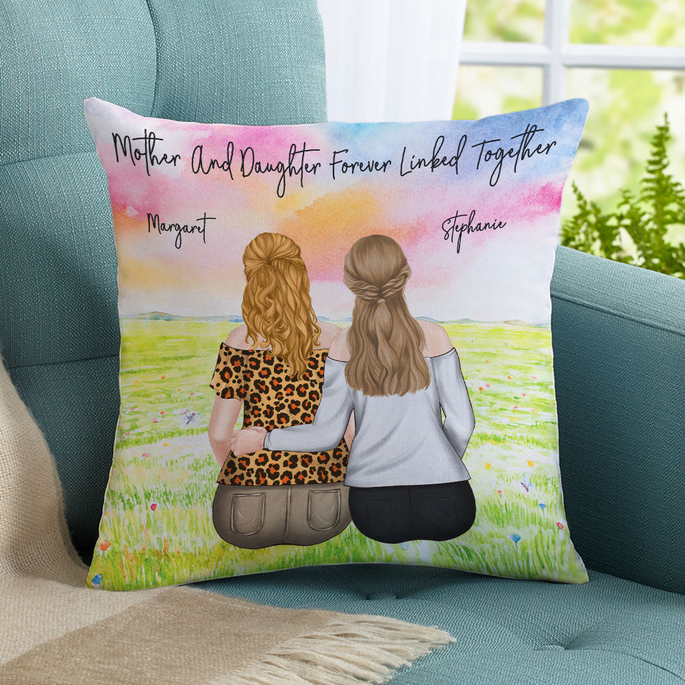 Mother And Daughter Forever Linked Together - Personalized Custom Throw Pillow
