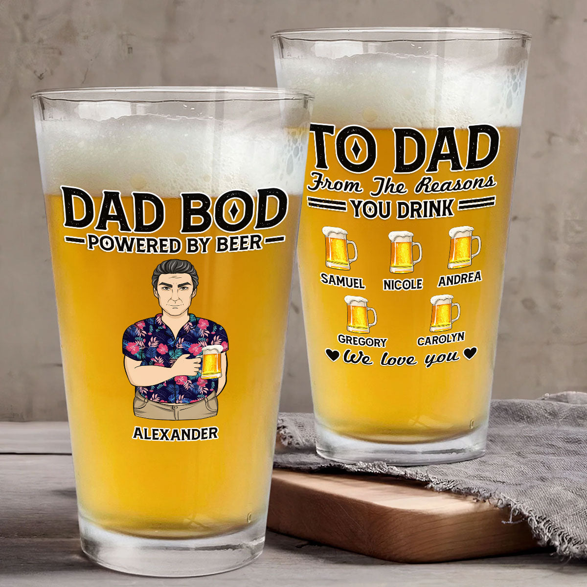 Dad Bod Powered By Beer - Personalized Custom Beer Glass