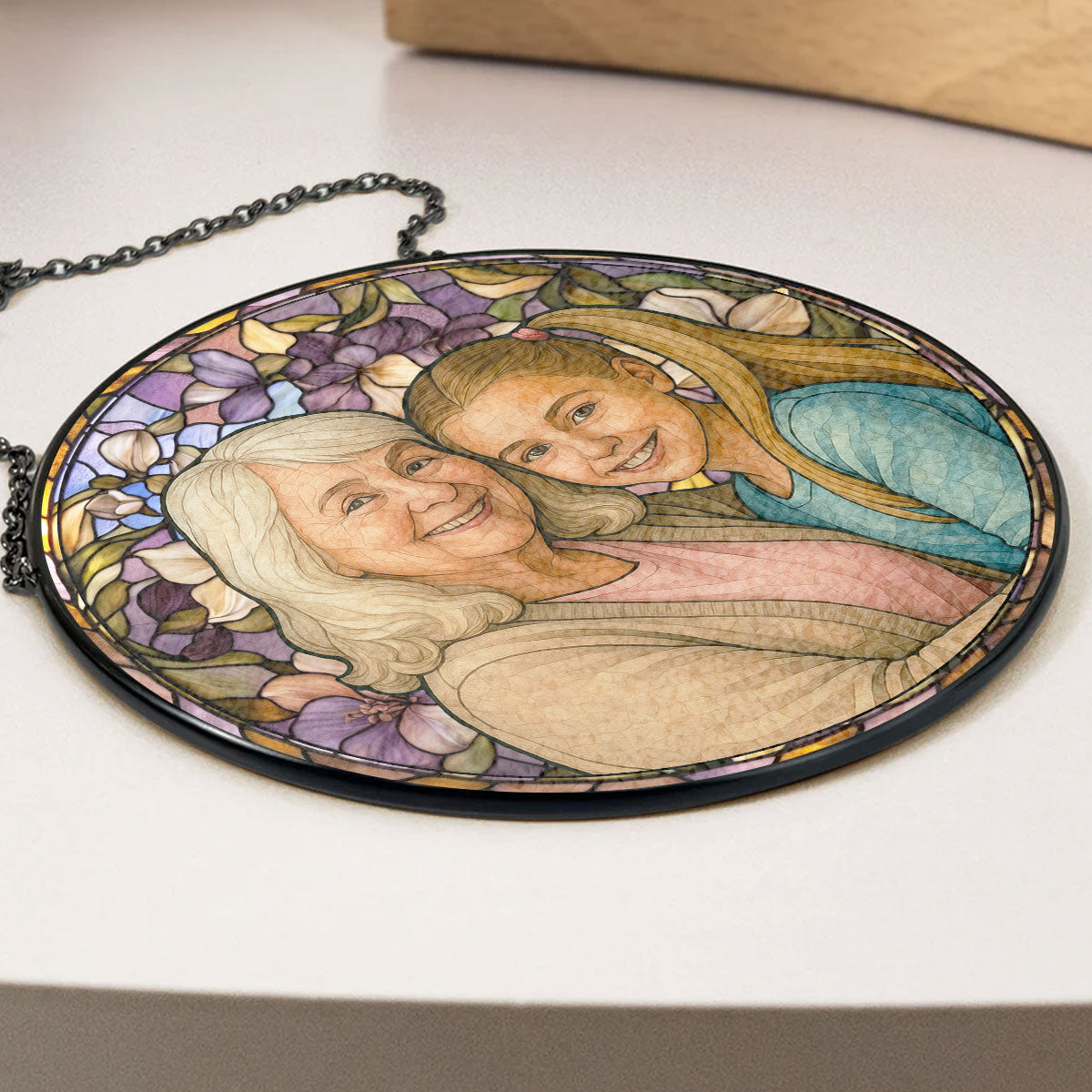 Custom Photo Portrait Grandma Family - Personalized Custom Window Hanging Suncatcher