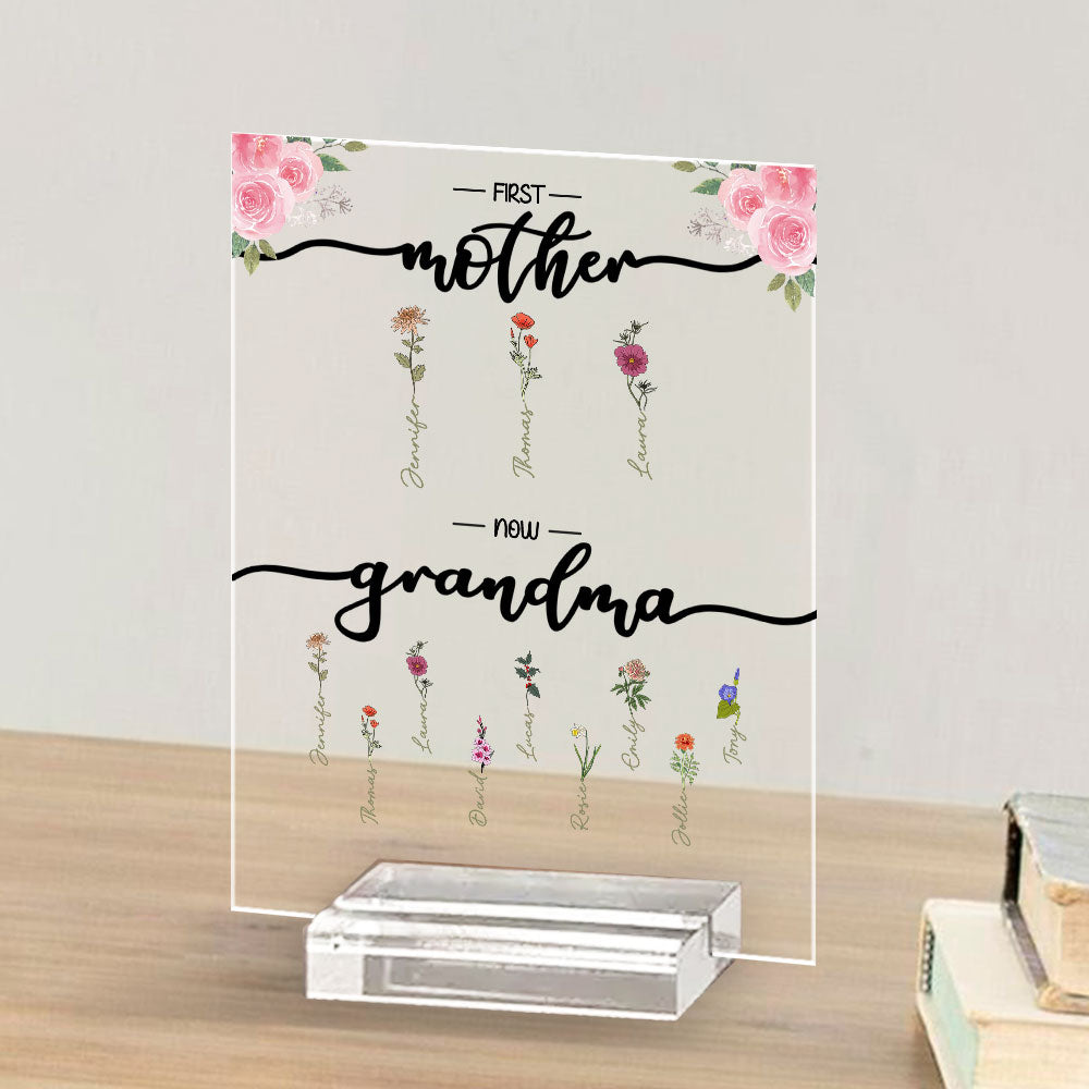 First Mom Now Grandma - Personalized Custom Acrylic Plaque With Base
