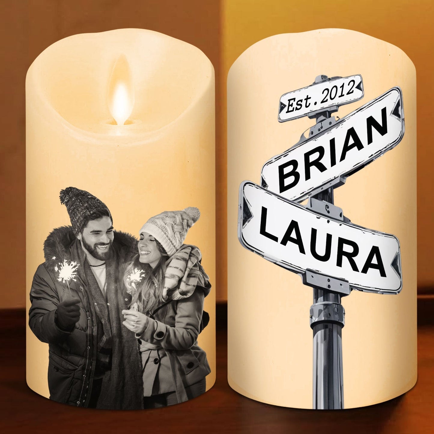 Custom Photo Greyscale Couples - Personalized Custom LED Candle