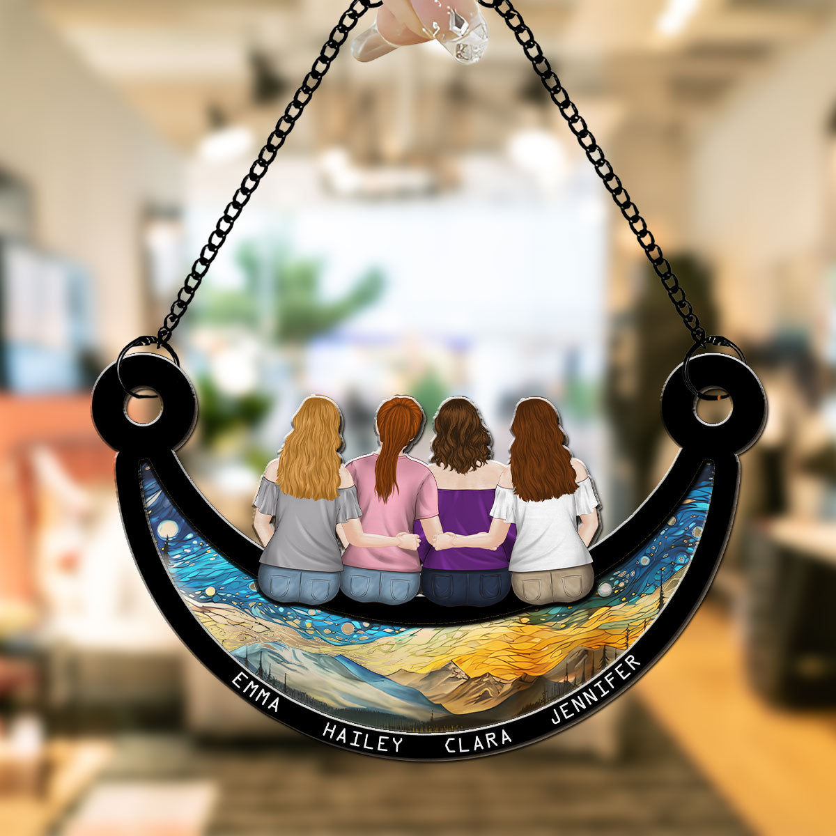 Mother And Children On The Moon - Personalized Custom Suncatcher