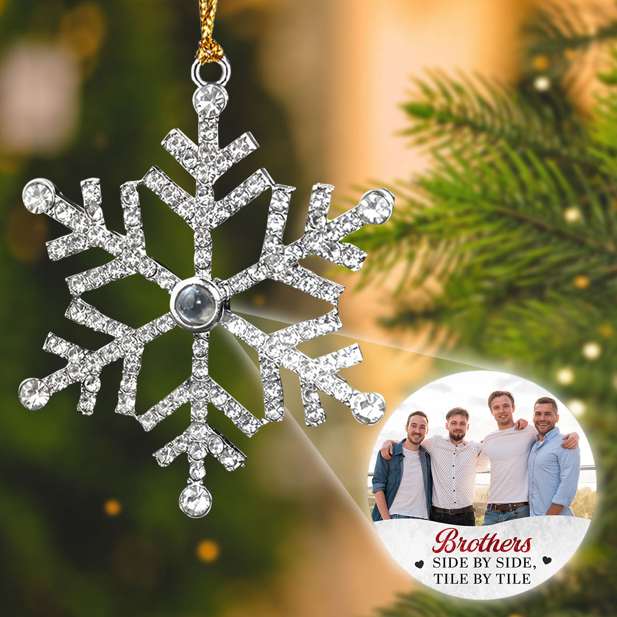 Side By Side Tile By Tile - Personalized Custom Photo Snowflake Projection Ornament