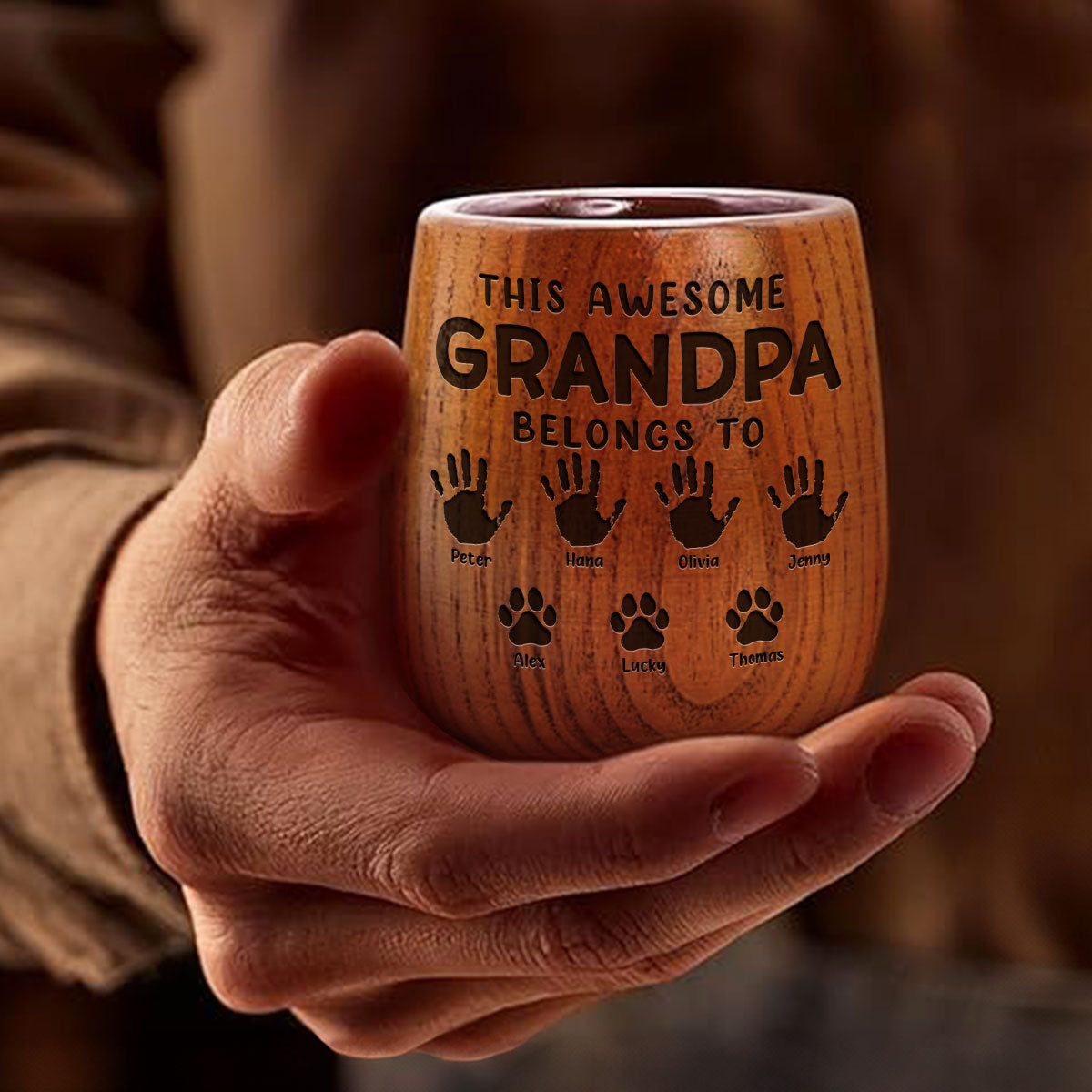 This Awesome Daddy Belongs To - Personalized Custom Engraved Wooden Whiskey Glass