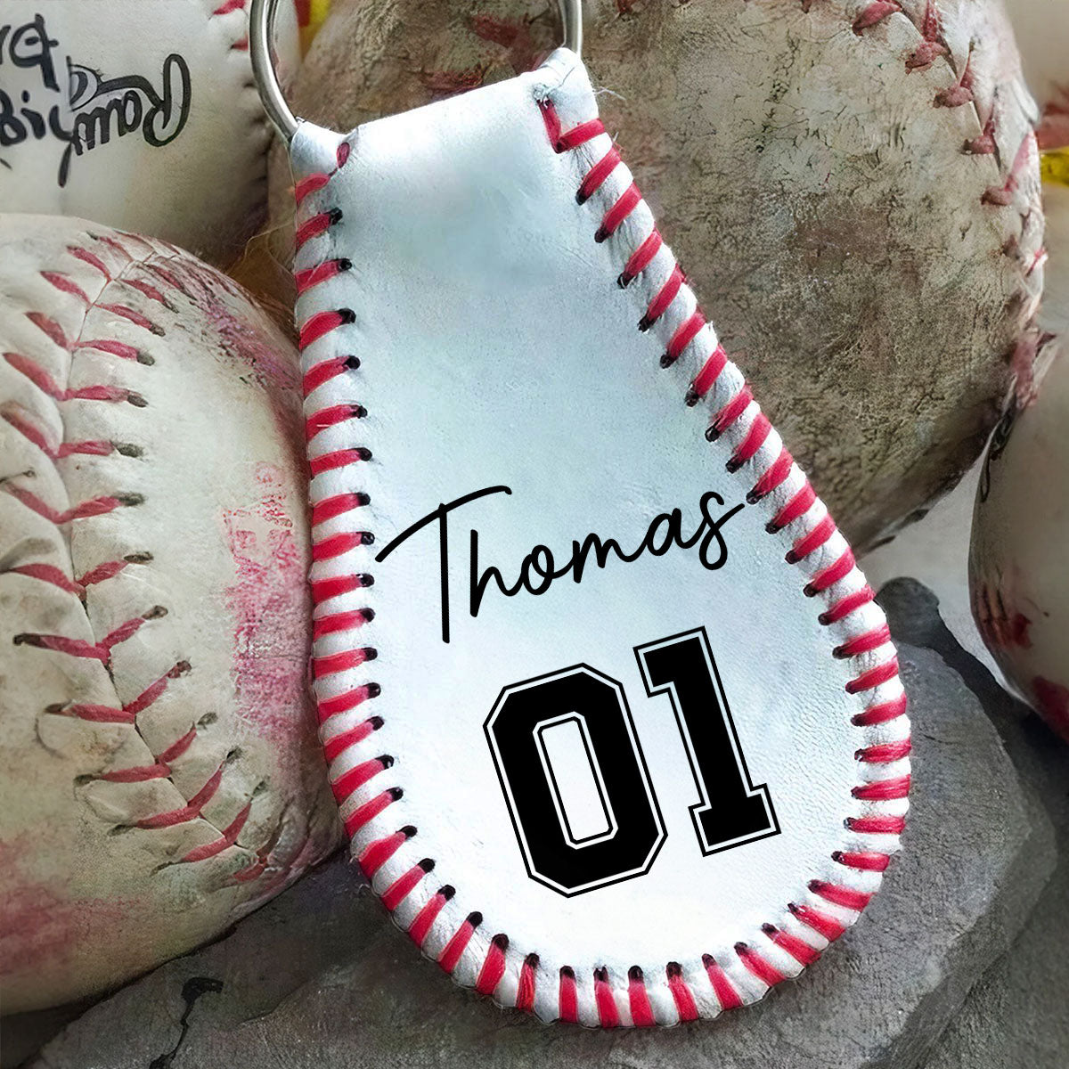 Baseball Ball - Personalized Custom Leather Baseball Keychain