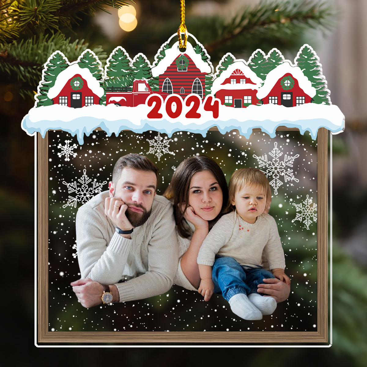 Family Beautiful Christmas Town Village View - Personalized Custom Acrylic Ornament