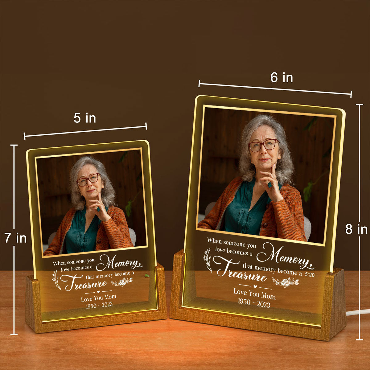 Love Turns Into Treasured Memories - Personalized Custom Plaque With Walnut Base