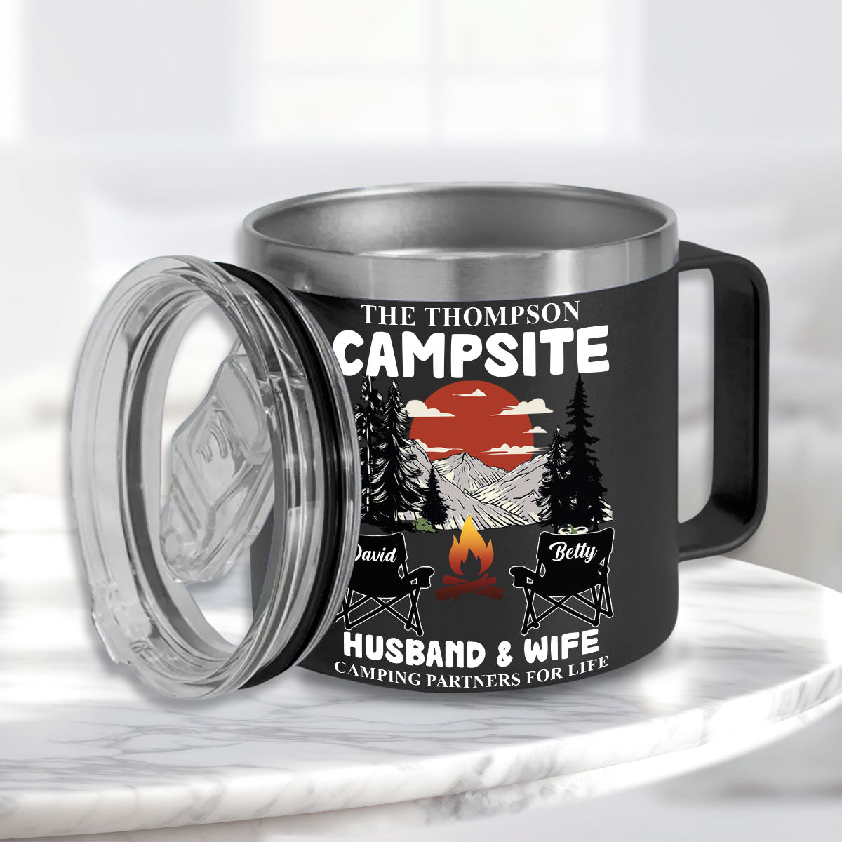 Camping Partners For Life - Personalized Custom 14oz Stainless Steel Tumbler With Handle