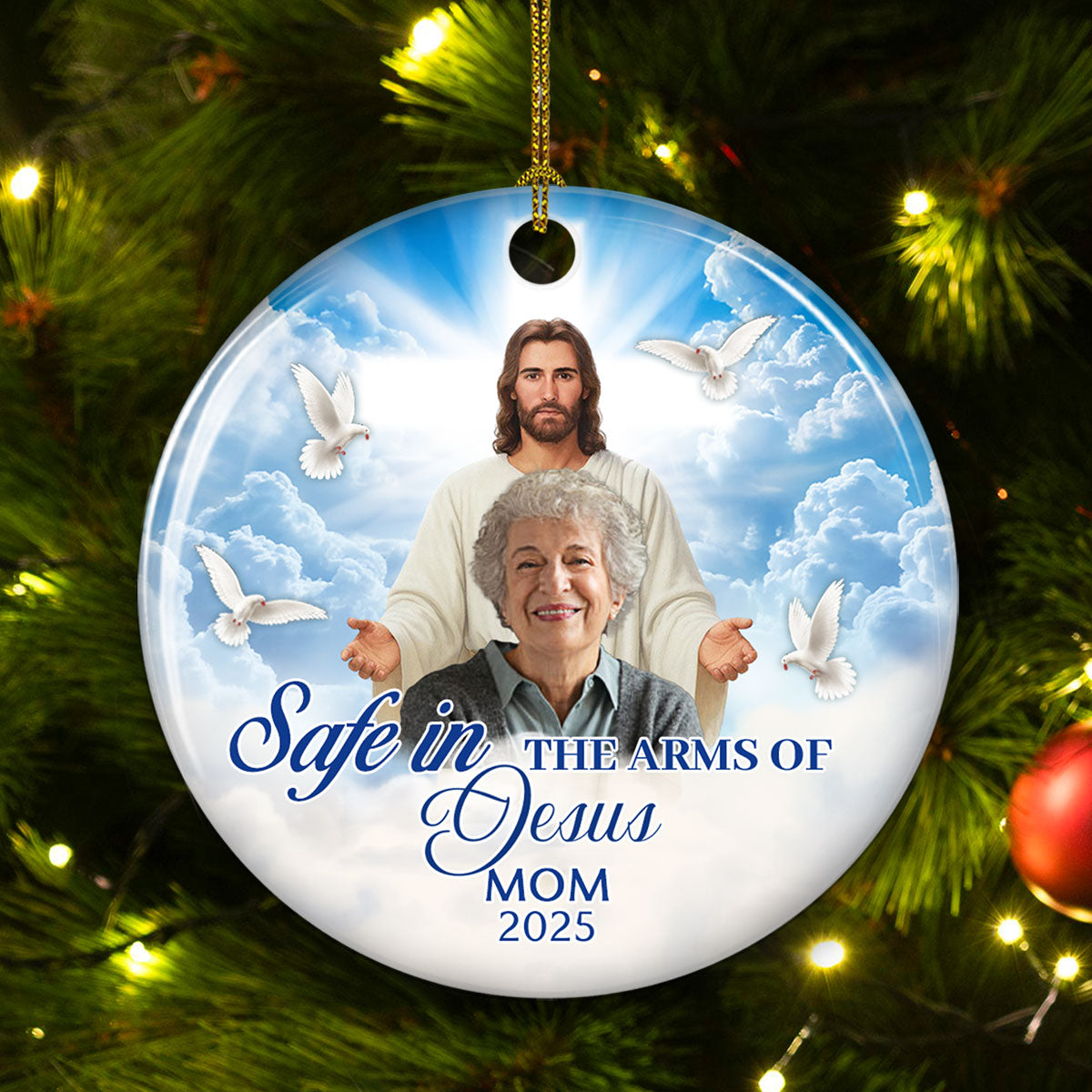 Safe In The Arms Of Jesus - Personalized Custom Ceramic Ornament