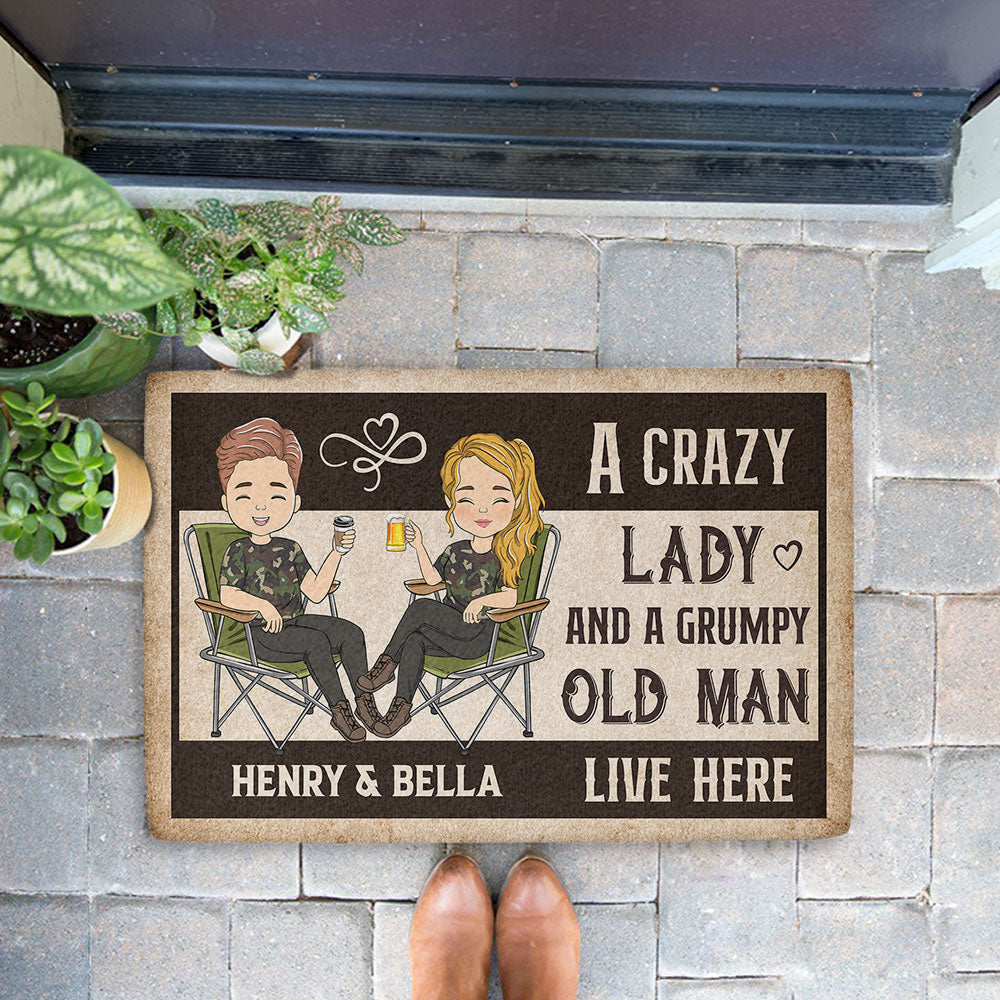 A Crazy Lady And A Grumpy Man - Personalized Custom Doormat