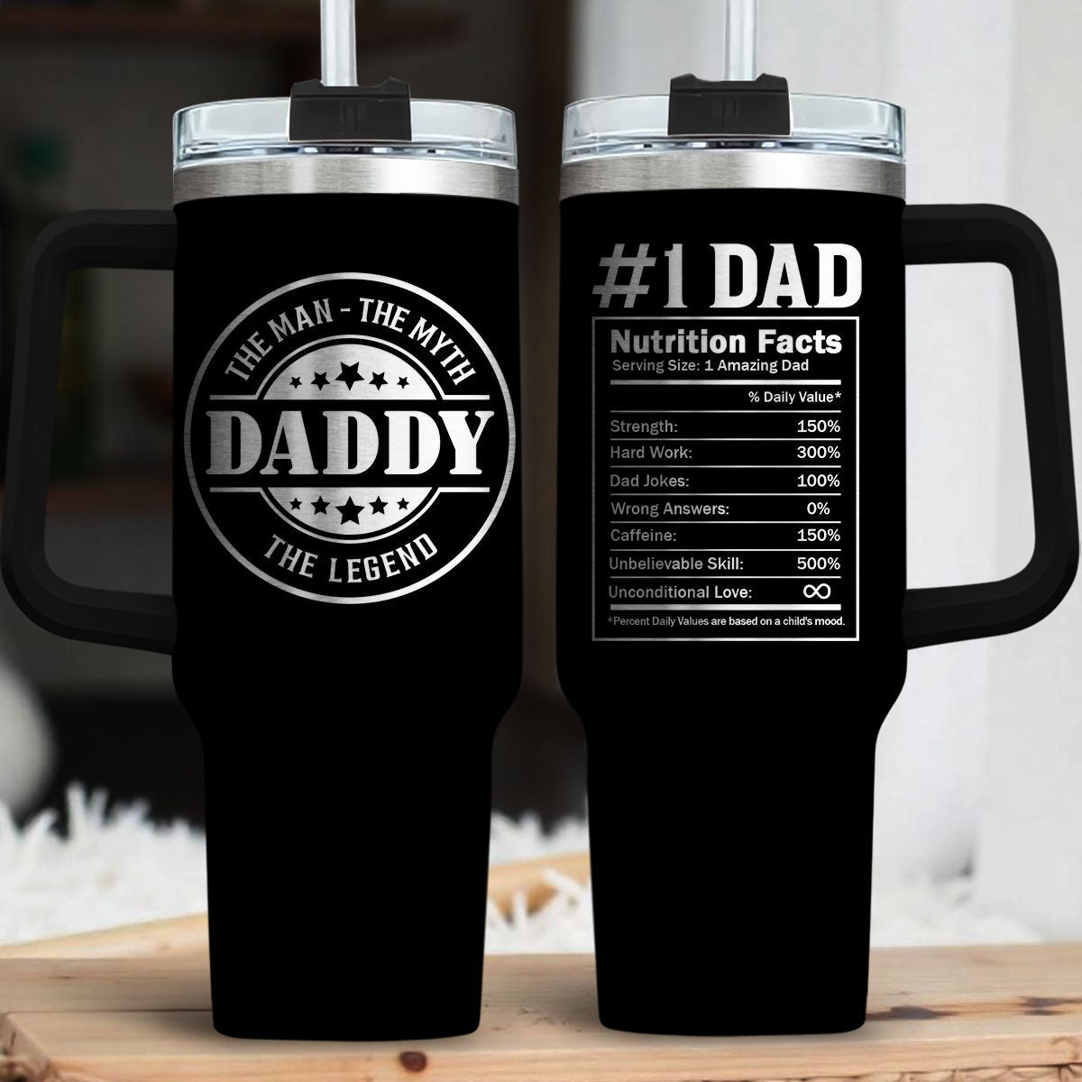 Nutrition Facts Of Dad - Personalized Custom Engraved 40oz Tumbler With Handle