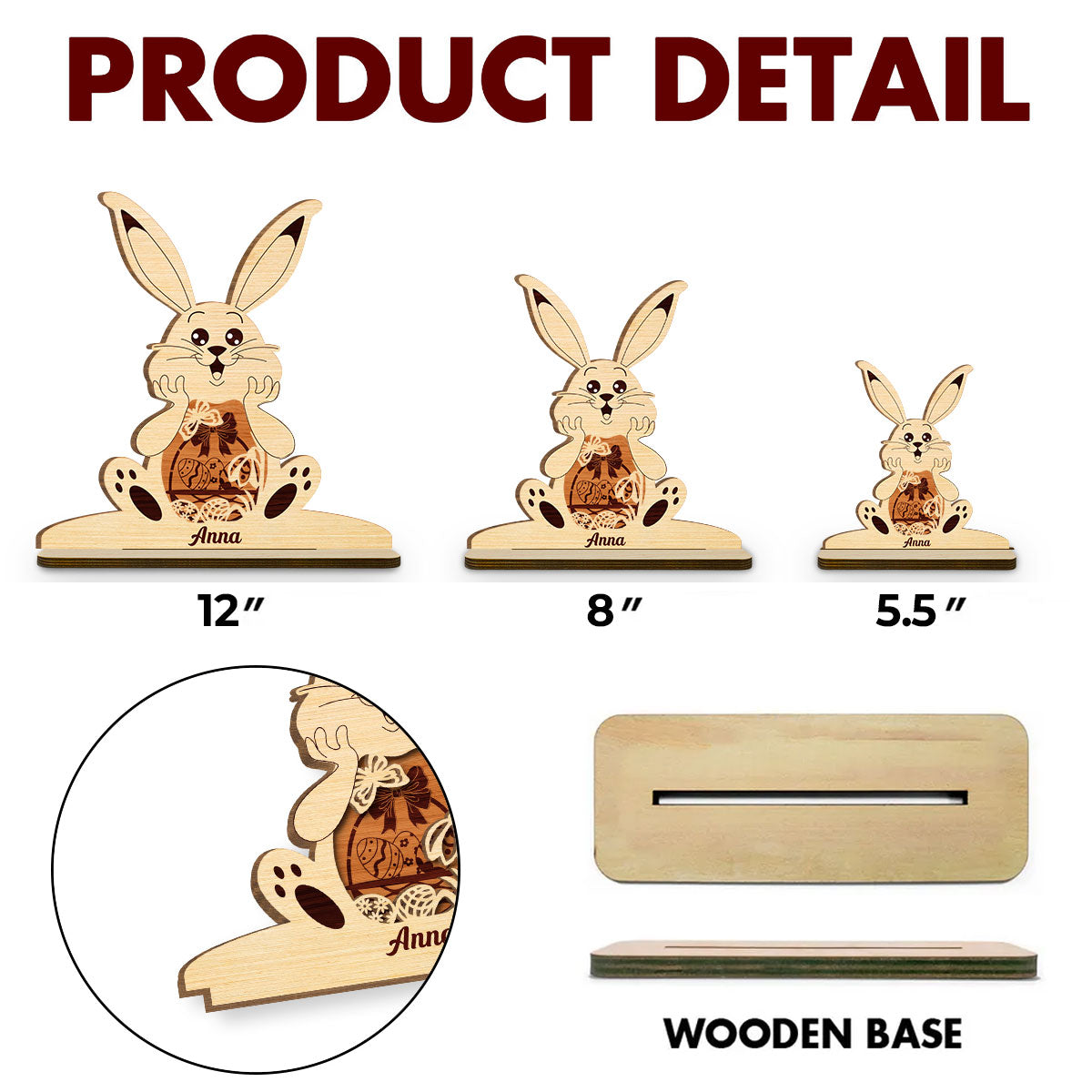 Bunny Bliss Celebration - Personalized Custom 2-Layer Wood Plaque With Flat Base