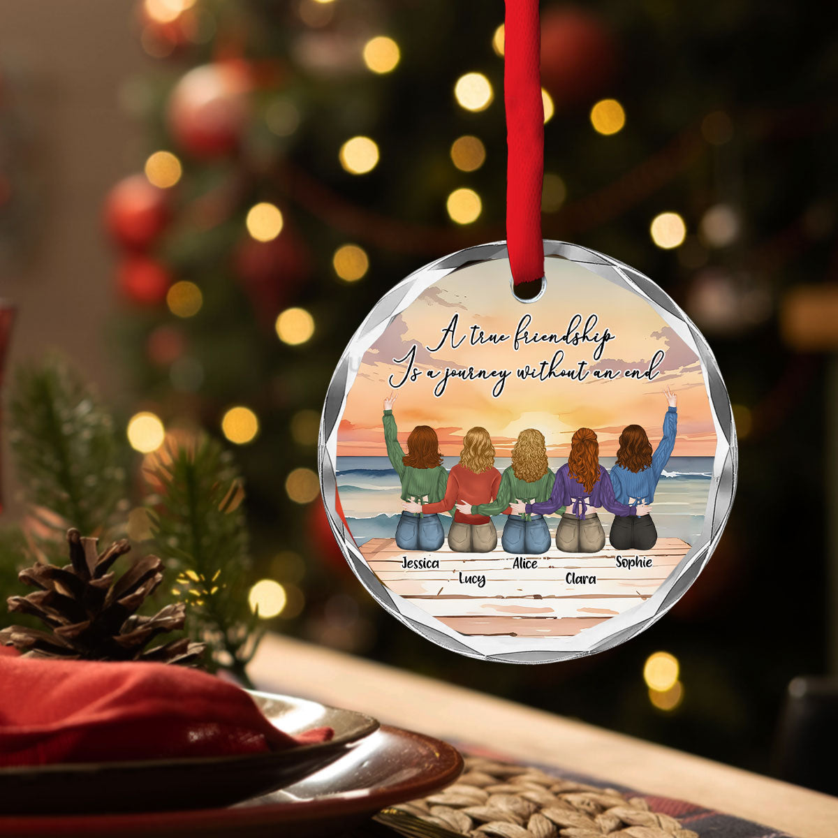 A True Friendship Is A Journey Without An End- Personalized Custom Glass Ornament