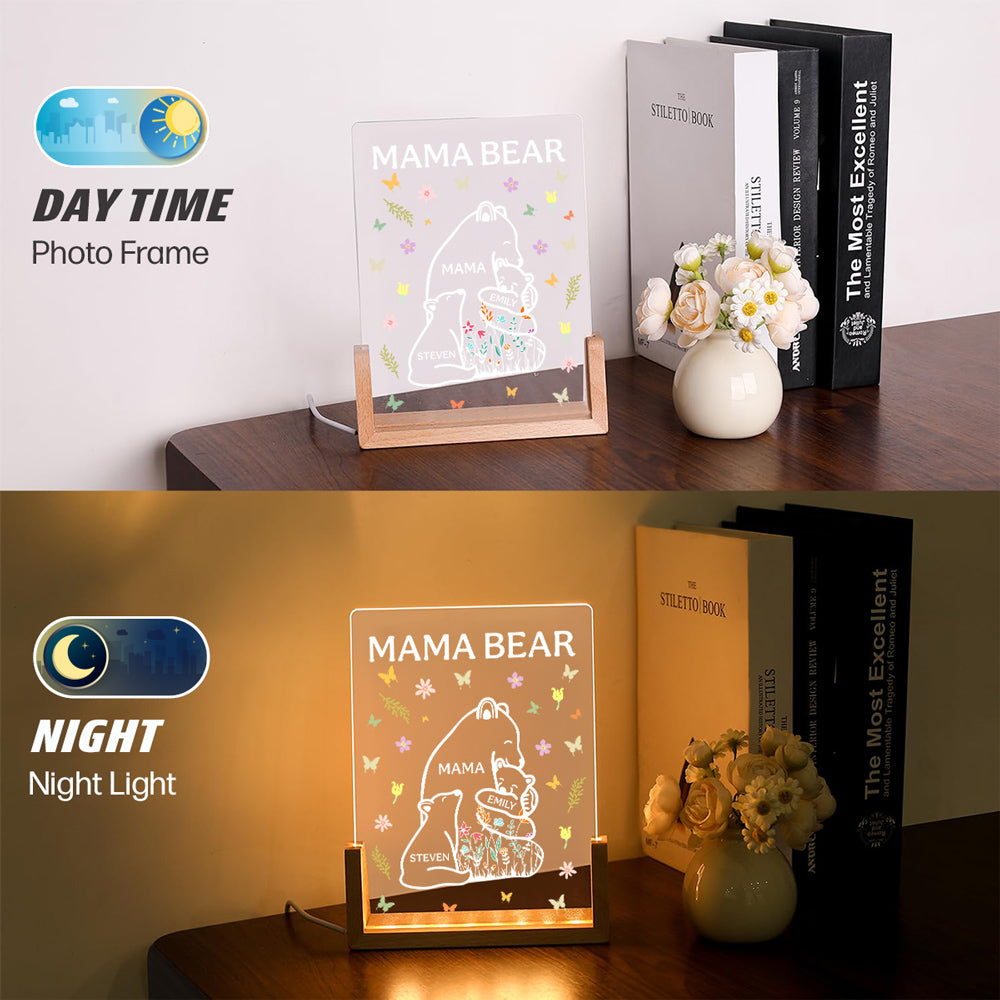 Mama Bear - Personalized Custom Plaque With Walnut Base