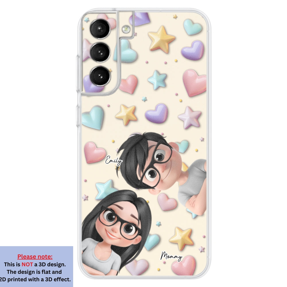 Cute Mommy And Children - Personalized Custom 3D Effect Phone Case