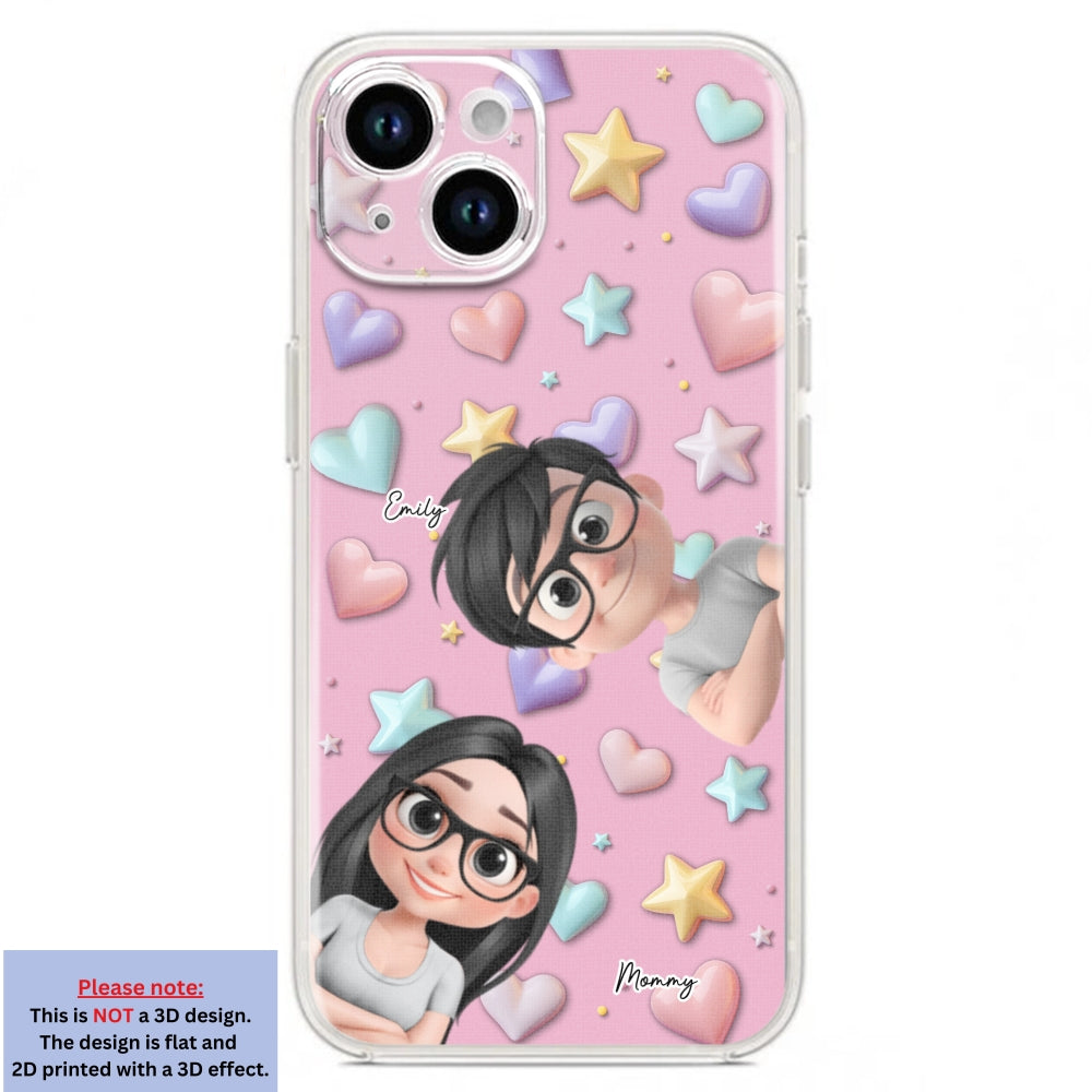 Cute Mommy And Children - Personalized Custom 3D Effect Phone Case