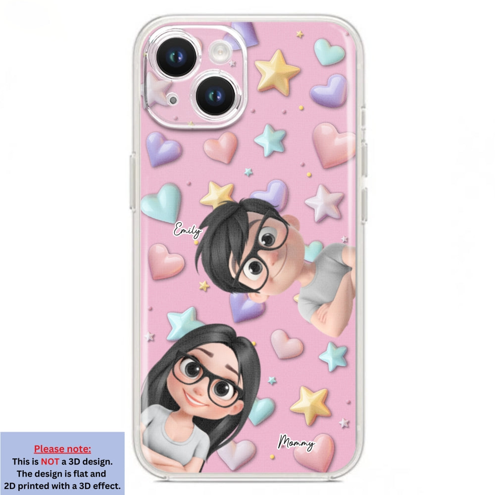 Cute Mommy And Children - Personalized Custom 3D Effect Phone Case
