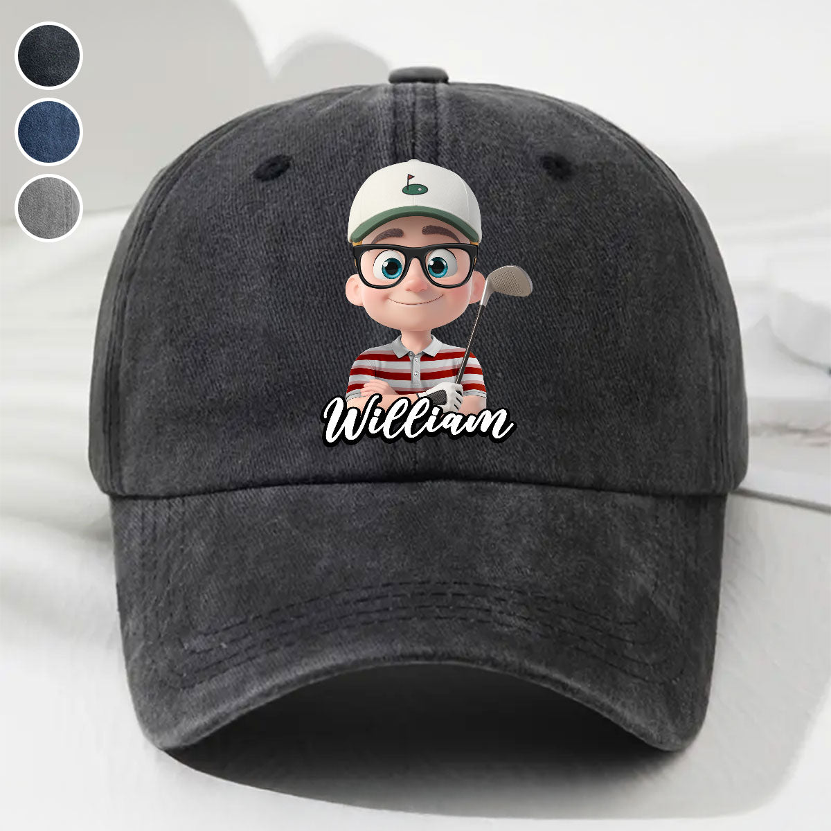Born To Golf - Personalized Custom Vintage Washed Denim Cap