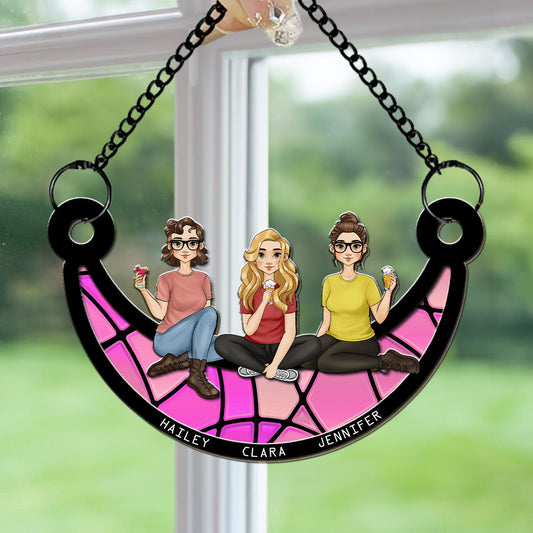 Best Friends Sitting On The Moon - Personalized Custom Suncatcher
