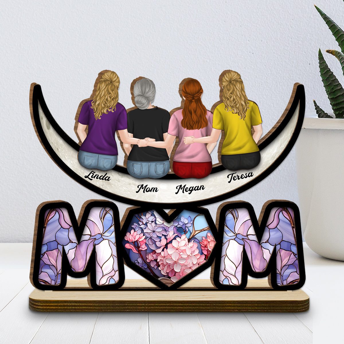 Love You To The Moon - Personalized Custom 2-Layer Wood Plaque With Flat Base