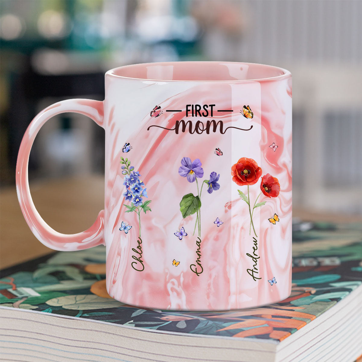 First Mom Now Grandma - Personalized Custom Pink Marble Mug